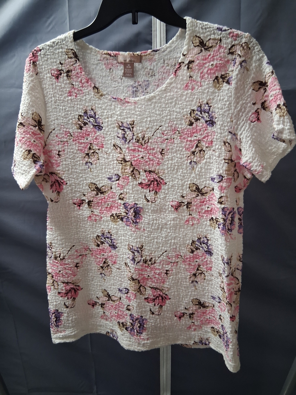 White Stag Cream Floral Short-Sleeve Top with Pink & Purple Print